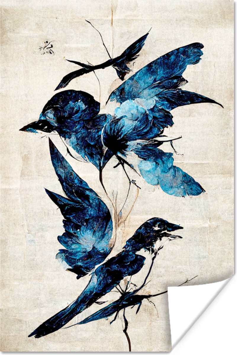 Vogels - Dieren - Blauw - Vintage