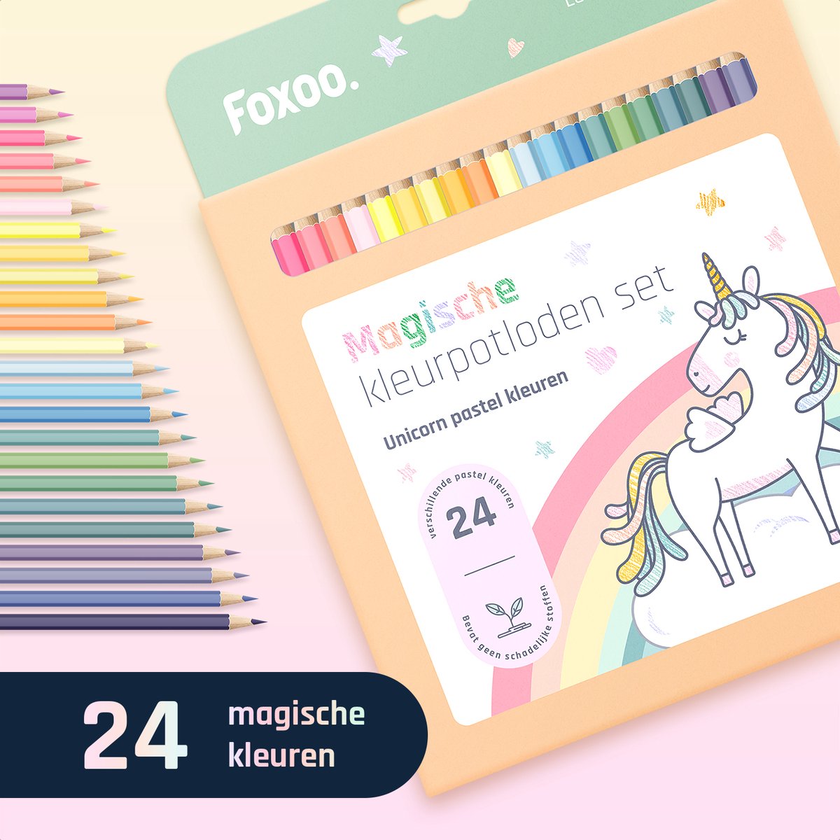 Krimpfolie Knutselpakket Unicorn (plus) - Krimpfolie Sleutelhangers of Sieraden Maken - 10 vellen krimpfolie - 24 Eenhoorn Kleurpotloden - 3x Kunststof Broekketting - 100 Splitringen zilverkleur 0,7x6 mm — afbeelding 2