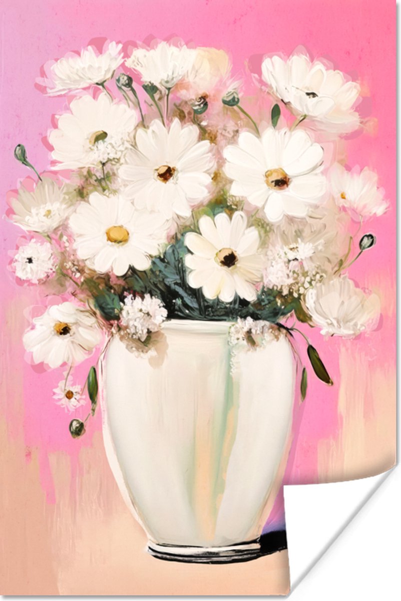 Poster Bloemen - Vaas - Planten - Wit - 40x60 cm