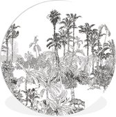 WallCircle - Wandcirkel ⌀ 150 - Jungle - Zwart - Wit - Ronde schilderijen woonkamer - Wandbord rond - Muurdecoratie cirkel - Kamer decoratie binnen - Wanddecoratie muurcirkel - Woonaccessoires