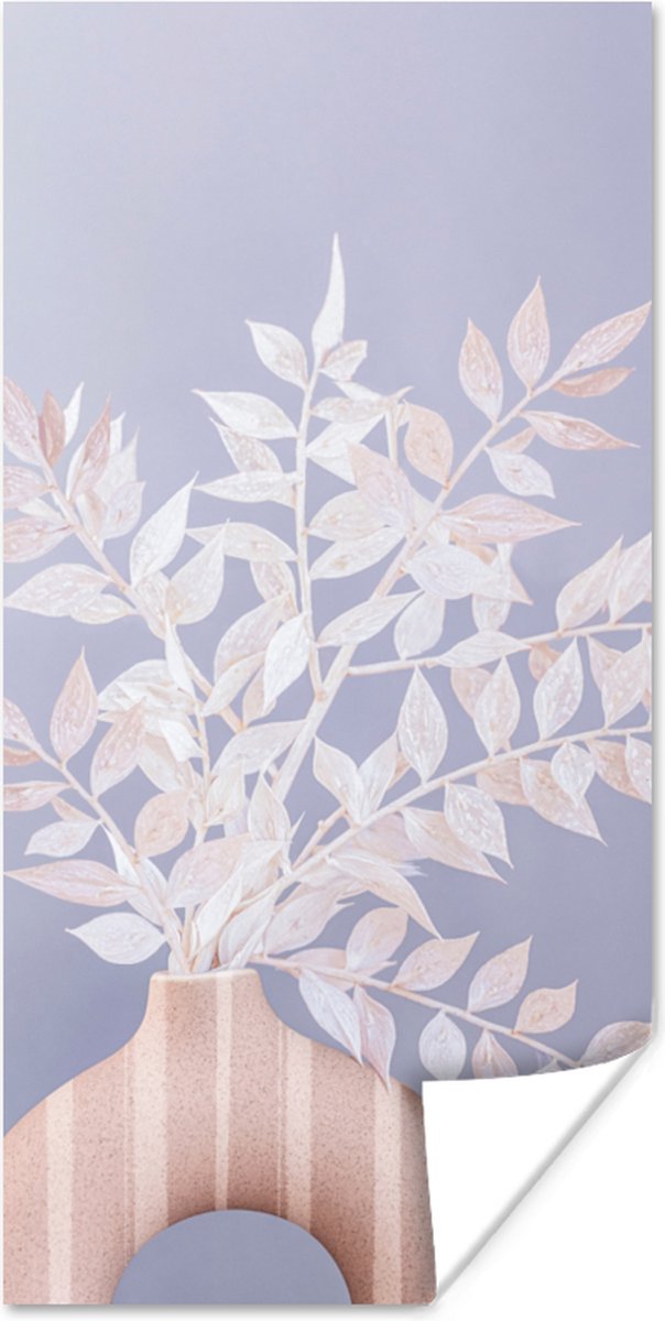 Poster Planten - Wit - Vaas - Paars - 60x120 cm