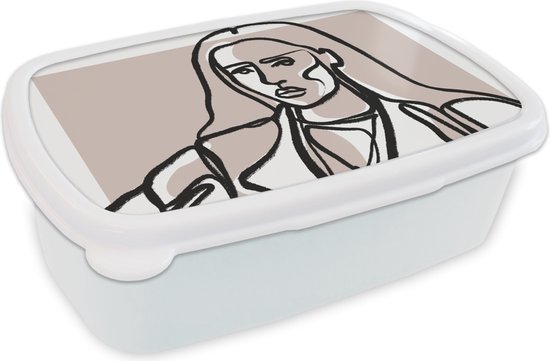 Boîte à pain Wit - Lunch box - Boîte à pain - Portrait - Femme - Dessin au Line - Pastel - 18x12x6 cm - Adultes