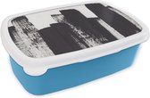 Broodtrommel Blauw - Lunchbox - Brooddoos - Verf - Abstract - Zwart - Wit - 18x12x6 cm - Kinderen - Jongen
