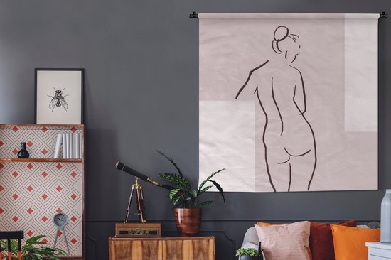 Wandkleed - Wanddoek - Vrouw - Line art - Lichaam - Pastel - 150x150 cm - Wandtapijt