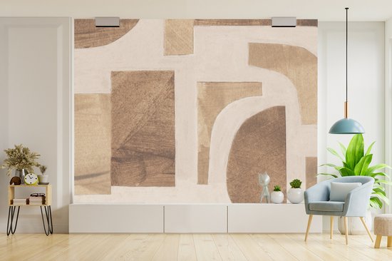 Behang - Fotobehang Vormen - Abstract - Puzzel - Hout - Breedte 300 cm x hoogte 240 cm - Behangpapier