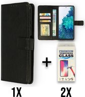 Casemania Hoesje Geschikt voor Oppo Reno 8T 4G Zwart & 2X Glazen Screenprotector - Portemonnee Book Case - Kaarthouder & Magneetlipje