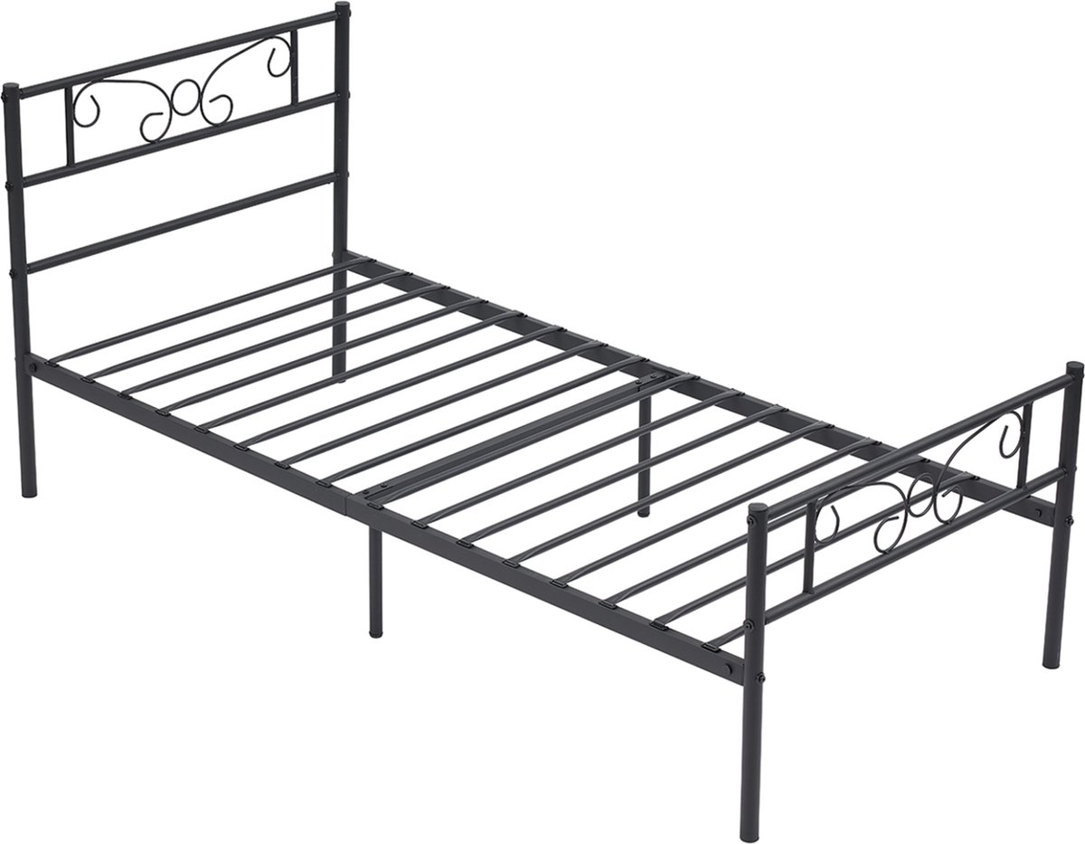 Happyment Metalen bedframe - 1 persoons - 90 x 190cm - Incl. lattenbodem - Zwart