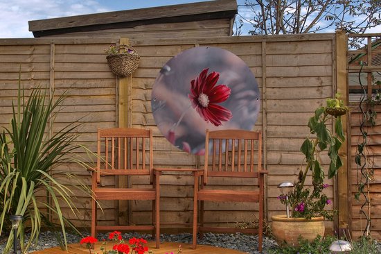 Tuincirkel Bloemen - Rood - Natuur - Planten - 60x60 cm - Ronde Tuinposter - Buiten