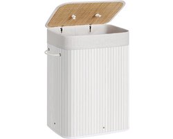 Bamboe Wasmand - 72 liter - 60 cm hoog - Met Uitneembare Katoenen Waszak - wit