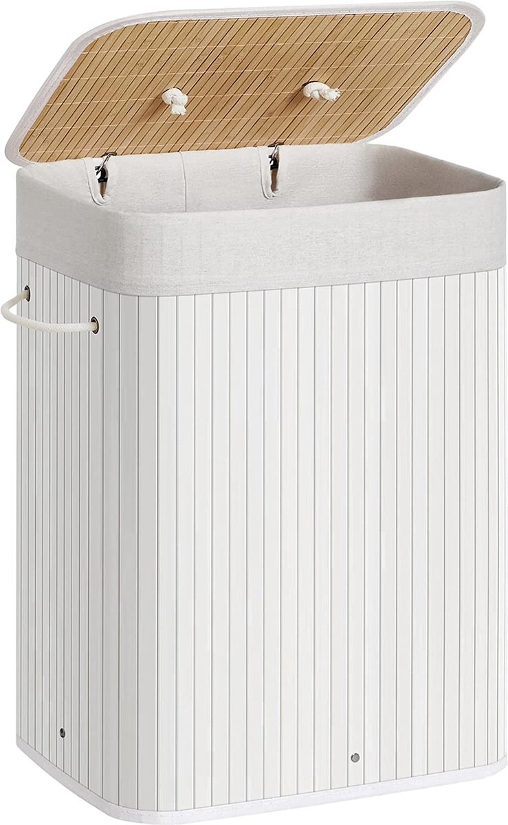 Bamboe Wasmand - 72 liter - 60 cm hoog - Met Uitneembare Katoenen Waszak - wit
