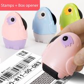 2-in-1 Roze Anti-diefstal stempelroller + dozenopener | kantoorstempel | identiteitsdiefstal stempel | Anti-theft stamp | Identity Protection Roller Stamps + box opener