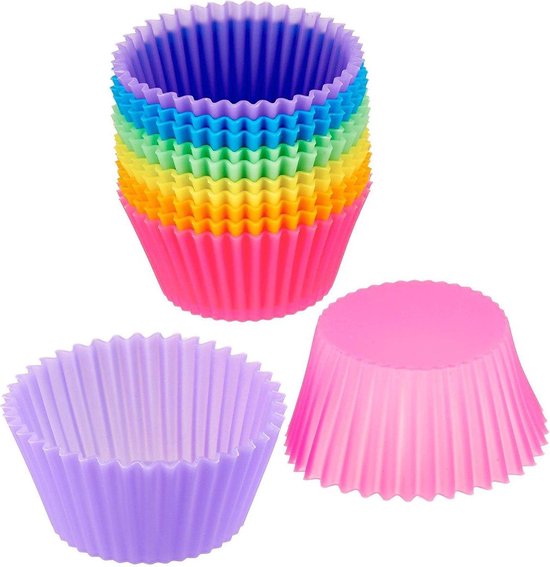 *** 12 Siliconen Cupcake Vormpjes - Muffin Vormpjes - Vrolijke Kleuren - van Heble® ***