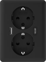 2USB - Dubbel USB Stopcontact Inbouw 10mm Zwart – Wandcontactdoos met USB-A en USB-C – 18W Snellader – EasyCharge DUO EU – Mat Zwart