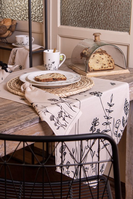 Clayre & Eef Assiette de petit déjeuner Ø 20 cm Beige Noir Porcelaine Rond Fleurs Assiette