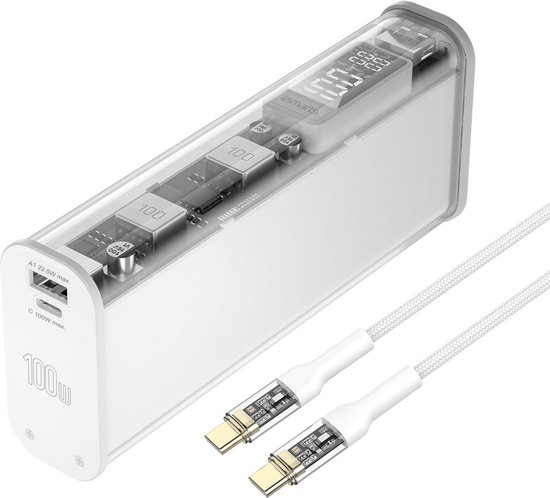 4smarts Lucid Block Powerbank 20.000 mAh - Snellader 100W - met Digitale Display - geschikt voor opladen MacBook/Laptop - Quick Charge en Power Delivery - Wit