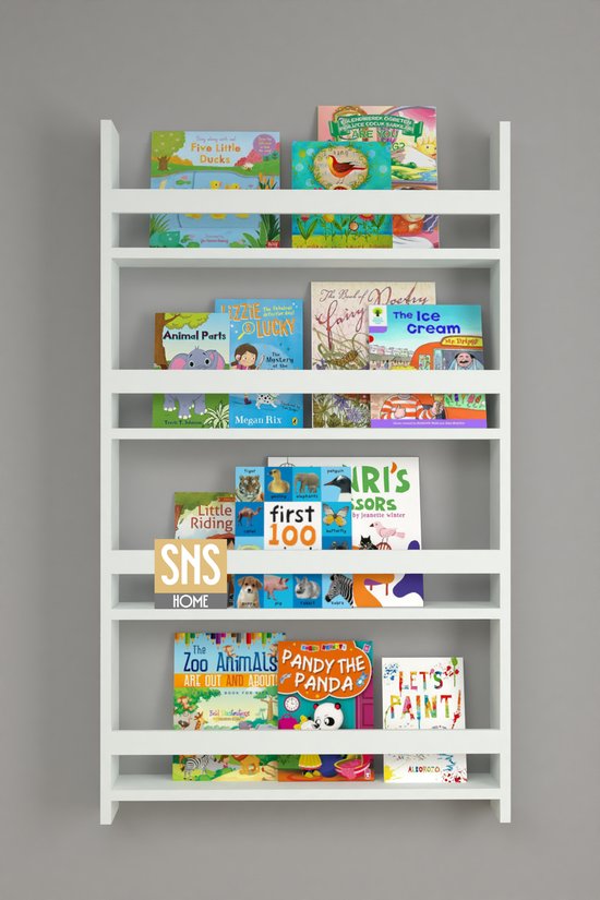 SNS Home - Met 4 Planken - 120 x 74 Cm - Montessori Boekenkast - Educatieve Kinderboekenkast - Woor Kinderen - MDF Wit