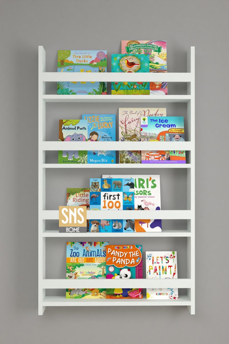 sns home Met 4 Planken - 120 x 74 Cm - Montessori Boekenkast - Educatieve Kinderboekenkast - Woor Kinderen - MDF Wit