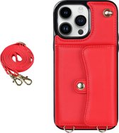 Hoesje geschikt voor iPhone 14 - Backcover - Koord - Pasjeshouder - Portemonnee - Kunstleer - Rood