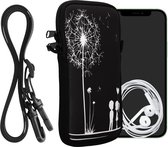 kwmobile Tasje voor smartphones XXL - 7" - Hoesje van neopreen in wit / zwart - Phone case met nekkoord - Paardenbloemen Liefde design