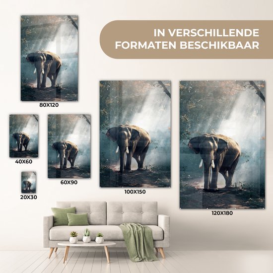Peinture sur verre éléphant - Animaux sauvages - Forêt - Nature - Décoration murale verre - Décoration d'intérieur - 20x30 cm - Peinture verre - Décoration murale chambre