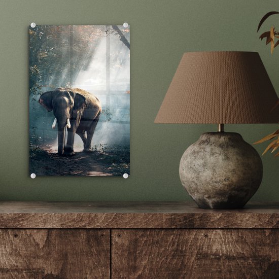 Peinture sur verre éléphant - Animaux sauvages - Forêt - Nature - Décoration murale verre - Décoration d'intérieur - 20x30 cm - Peinture verre - Décoration murale chambre