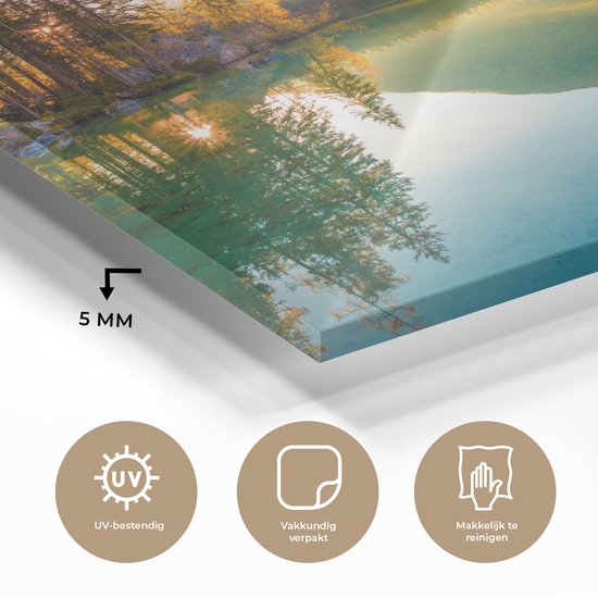 Peinture sur verre - Plaque acrylique - Lac - Water - Vert - Montagnes - Arbre - Décoration murale - Peinture sur verre - Verre acrylique - Photo sur verre - 160x120 cm - Peinture sur verre nature - Décoration murale