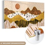 MuchoWow® Glasschilderij 120x60 cm - Schilderij acrylglas - Tijgerprint - Pastel - Goud - Print - Tijger - Abstract - Foto op glas - Muurdecoratie woonkamer - Wanddecoratie slaapkamer - Schilderijen