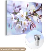 MuchoWow® Glasschilderij 160x120 cm - Schilderij acrylglas - Bloemen - Sakura - Tak - Bloesem takken - Foto op glas - Schilderijen