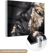 MuchoWow® Tableau sur Verre - Femme - Or - Zwart - Peinture - Luxe - 80x60 cm - Peintures sur Verre Peintures - Photo sur Glas