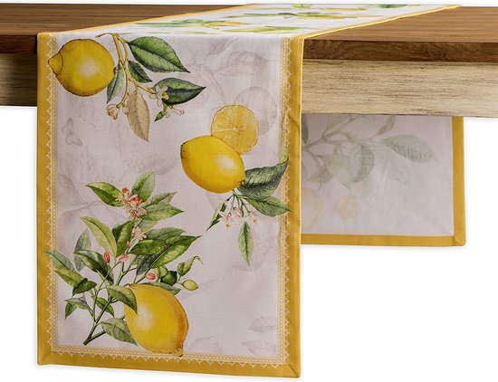 LARA MORADA - Nappe De Table Pour Déjeuner Et Dîner, Coton Ioneta, 70 % Coton, 30 % Polyester, Impression Numérique Ligne Elegance, 12 Places, 140 X 240 Cm, Agrumes