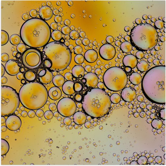 Poster Glanzend – Luchtbellen op Ondergrond van Gele en Roze Tinten - 80x80 cm Foto op Posterpapier met Glanzende Afwerking