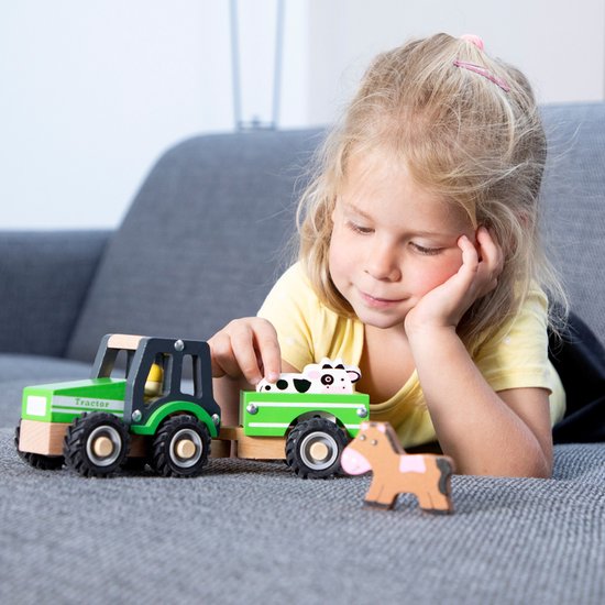 New Classic Toys Houten Tractor met Aanhanger en Dieren - Groen - New Classic Toys