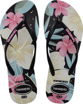 Havaianas Slim Floral Dames Slippers - Zwart/Roze - Maat 35/36