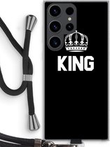 Case Company® - Hoesje met koord geschikt voor Samsung Galaxy S23 Ultra hoesje met Koord - King zwart - Telefoonhoesje met Zwart Koord - Bescherming aan alle Kanten en Over de Schermrand