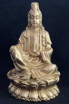 Kwan Yin beeld 10cm zittende op lotus Boeddha Guanyin Quan yin gouden kleur