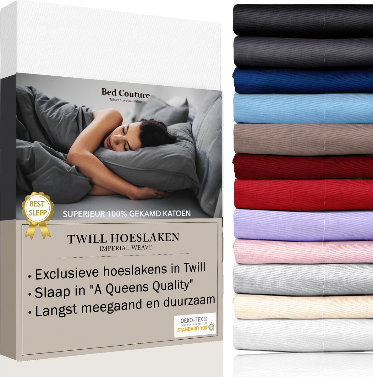 Bed Couture - Hoeslaken van 100% Katoen - Eenpersoons 90x200cm - Hoekhoogte 30cm - Ultra Zacht en Duurzaam - Wit