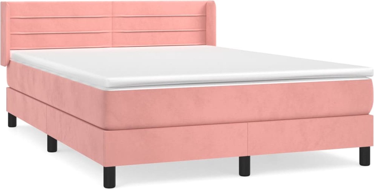 vidaXL - Boxspring - met - matras - fluweel - roze - 140x200 - cm