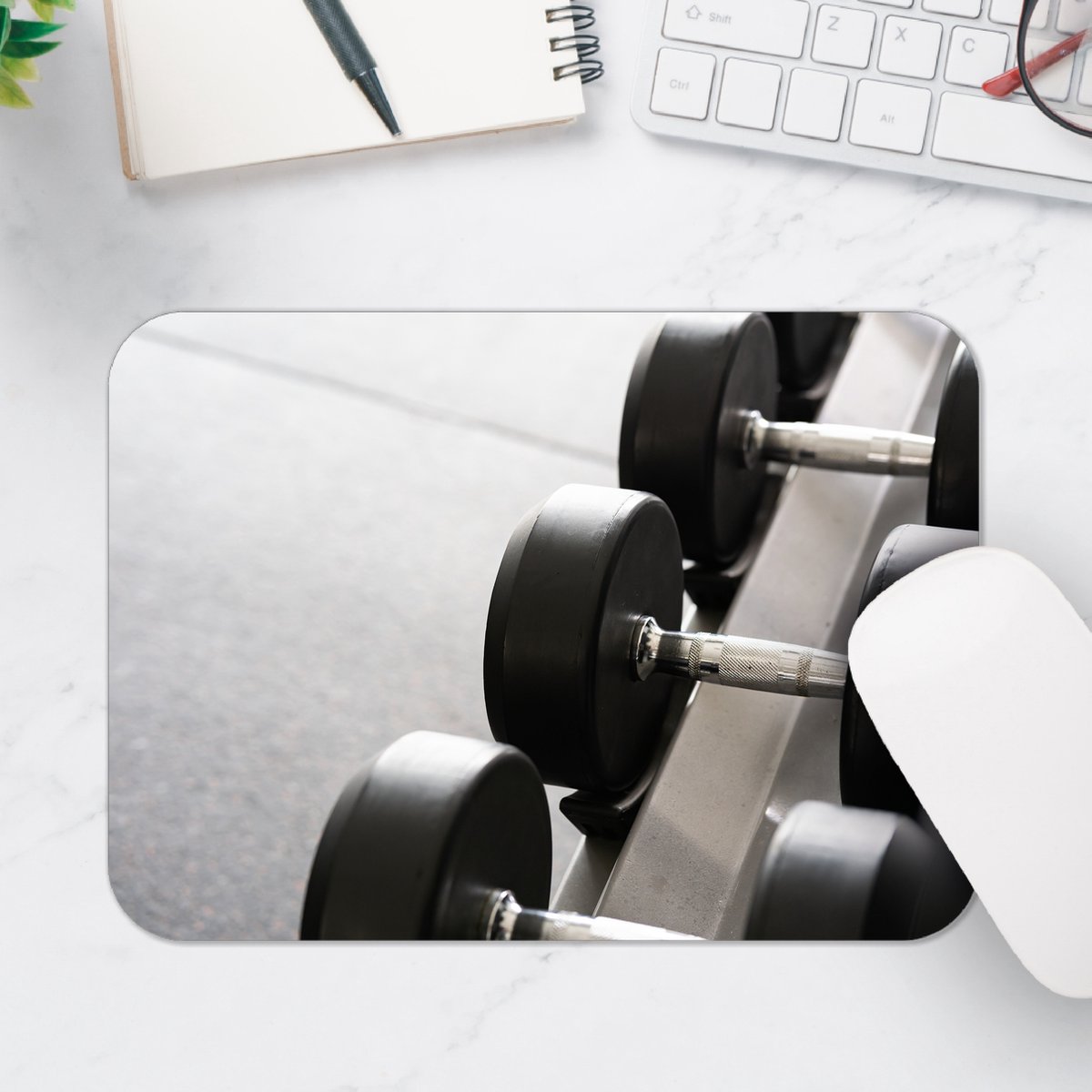 Muismat - Rij Dumbells (Zwart-wit) - 25x18 cm - 2 mm Dik - Muismat van Vinyl