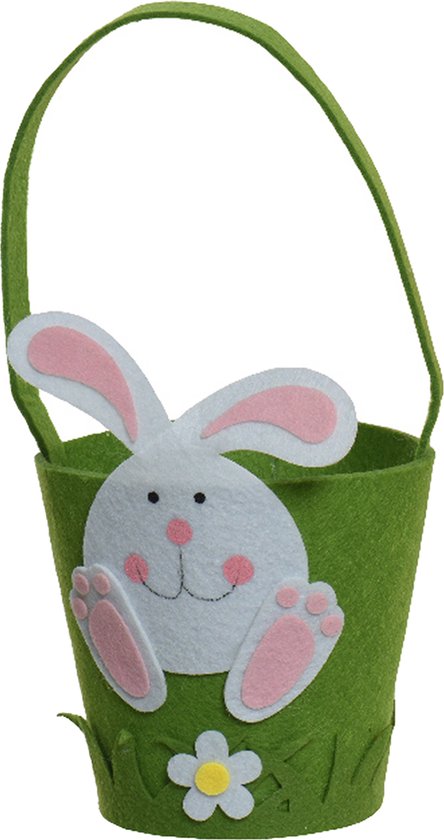 Decoris Paniers de Pâques avec lapin de Pâques - 2x - feutre - vert - D15 x H31 cm