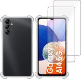Hoesje geschikt voor Samsung A14 5G + 2x Screenprotector – Tempered Glass - Extreme Shock Case Transparant
