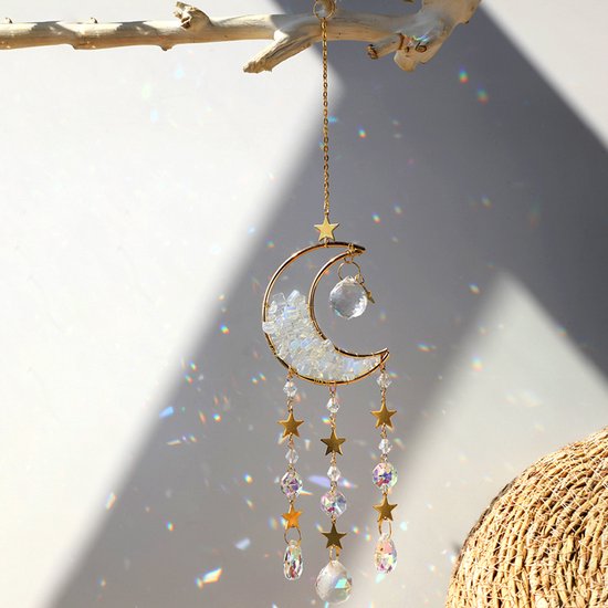 Crystal Moon Suncatcher Transparant - Bergkristal/Opaal - Maan Zonnevanger - Magisch - Gemstone - Edelsteen - Spiritueel - Raamdecoratie