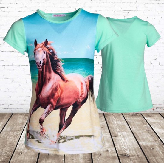 Mintgroen shirt met paard meisjes