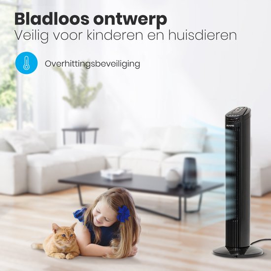 Auronic Torenventilator - Staande Ventilator met Afstandsbediening - Vloerventilator - Timer - Kolomventilator - Fan - 50W - 45dB - 74cm - Zwart