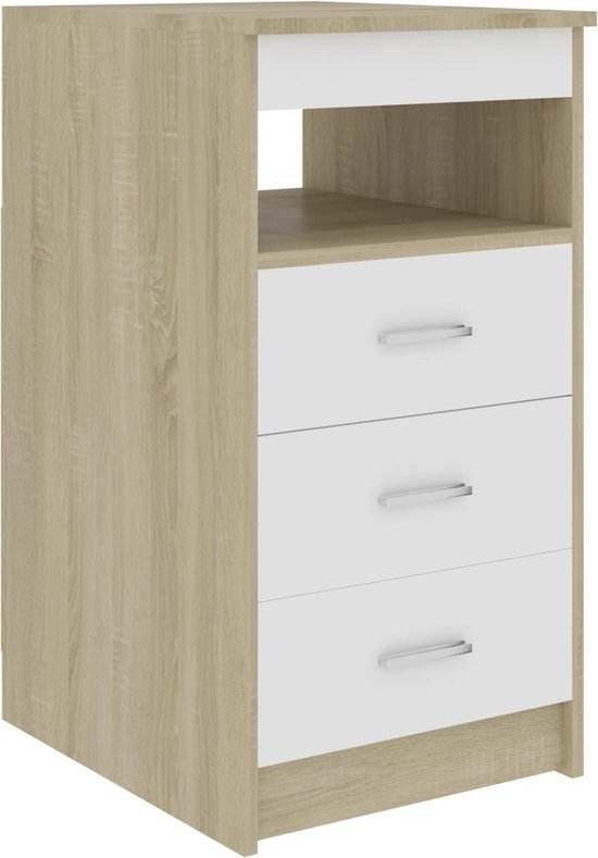 vidaXL - Ladekast - 40x50x76 - cm - bewerkt - hout - wit - en - sonoma - eikenkleurig