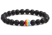 Pride Kralen Armband - Shamballa Gay Pride LGBTQ - Regenboog Lavasteen- 1 stuks