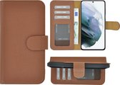 Samsung Galaxy A54 Hoesje - Bookcase - Samsung A54 Hoesje Book Case Wallet Echt Leer Geribbeld Bruin Cover