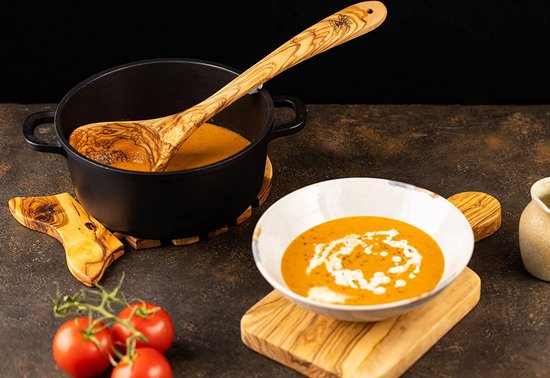 Louche En Bois Massif 24 Cm - Long Manche Ergonomique, Cuillère à Soupe Naturelle, Idéale Pour Cuisine, Soupes Et Marmites, Suspendable