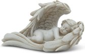 Stijlvolle engeldecoratie voor binnen en buiten - beschermengel figuur 15 cm van marmeriet - engel met engelenvleugels ook als reclamebeeld aan het graf - beeldje als grafversiering en tuindecoratie