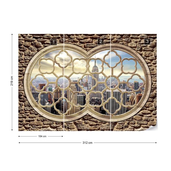 Peinture murale New York City Skyline Window | XXL - 312 cm x 219 cm | Polaire 130g / m2