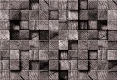 Fotobehang Wood Blocks Texture Black White | XXL - 312cm x 219cm | 130g/m2 Vlies